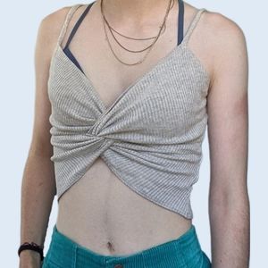 Reformation Tie Front Grey Oatmeal Crop Top Tank Top